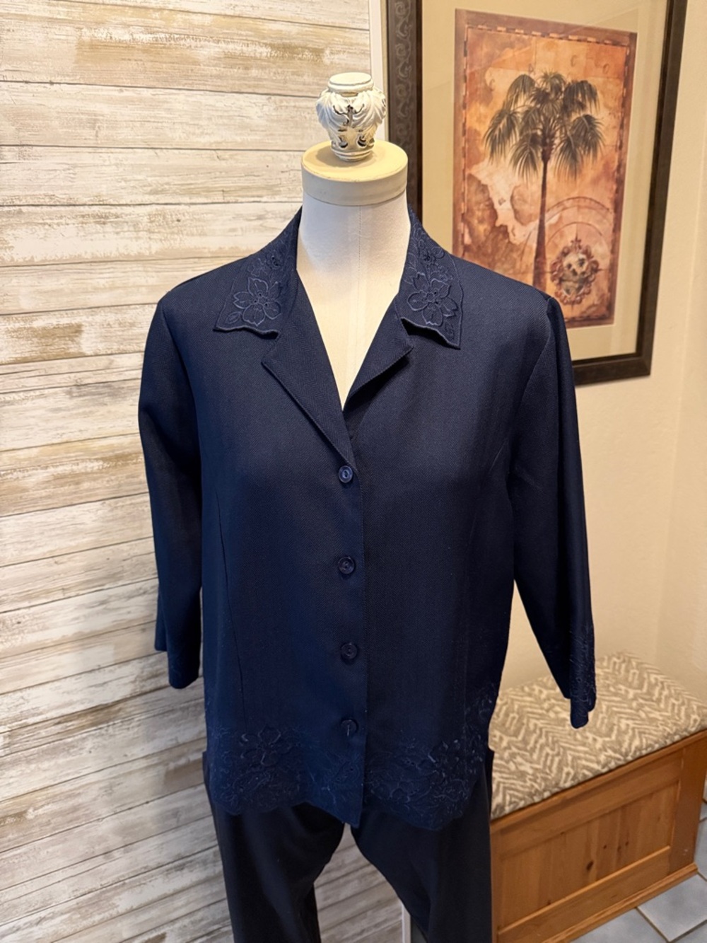 Navy blue button down blouse jacket size 12 petite